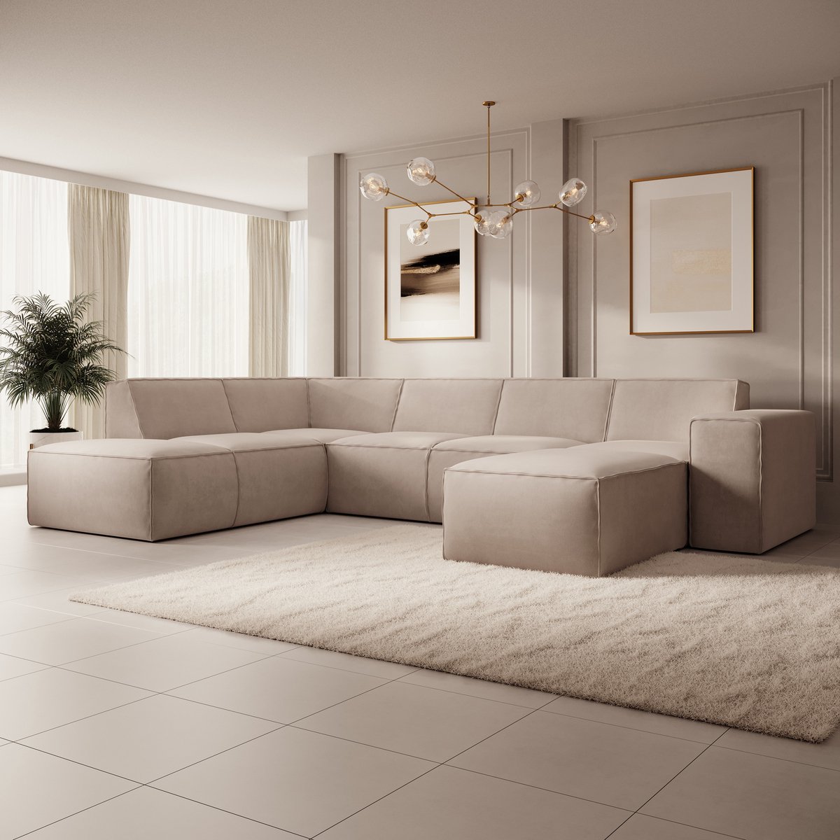 MEUBELLA Hoekbank Monet XL - Beige - Stof - Rechts