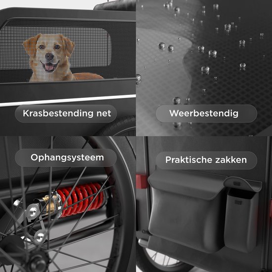 TrevoPet® Hondenfietskar XL - Opvouwbare Fietskar Hond - Hondenkar met Loopplank, Veersysteem & Weerbestendig - Geschikt voor E-Bikes - 45 kg - Zwart