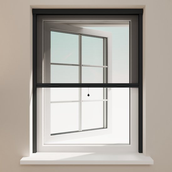 Radeco® Store enrouleur anti-insectes - Raccourcissement possible - Maille Zwart - Couleur du profil anthracite - 120 x 150 cm