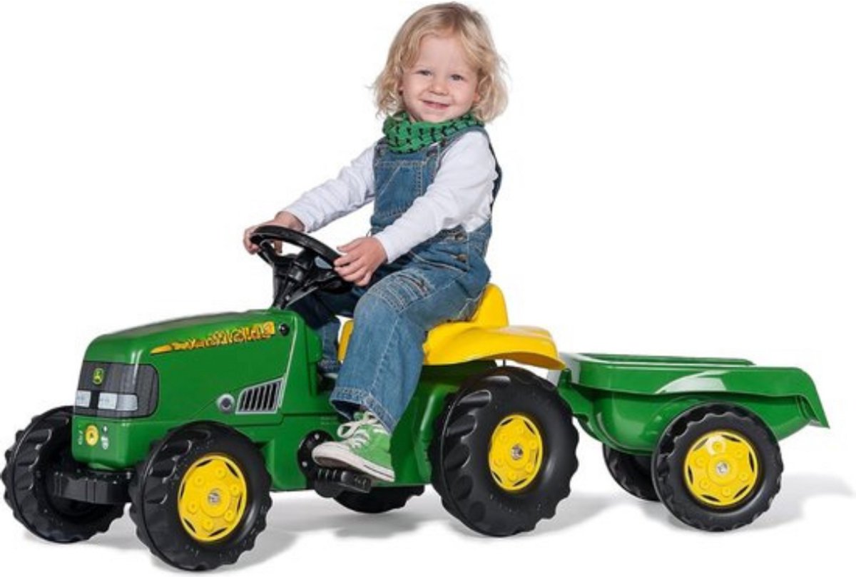 Thuys – Looptractor – Loopauto – Met Aanhangwagen – Vooruit & Achteruit Trappen – Kunststof Wielen – Vernieuwd Design – Groen