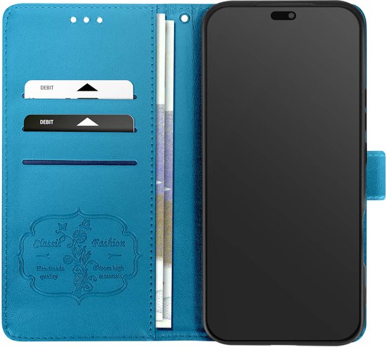 Avizar Vlinder Bloemen Hoesje Geschikt voor Honor 400 Lite Portemonnee met Sleutelkoord, Blauw