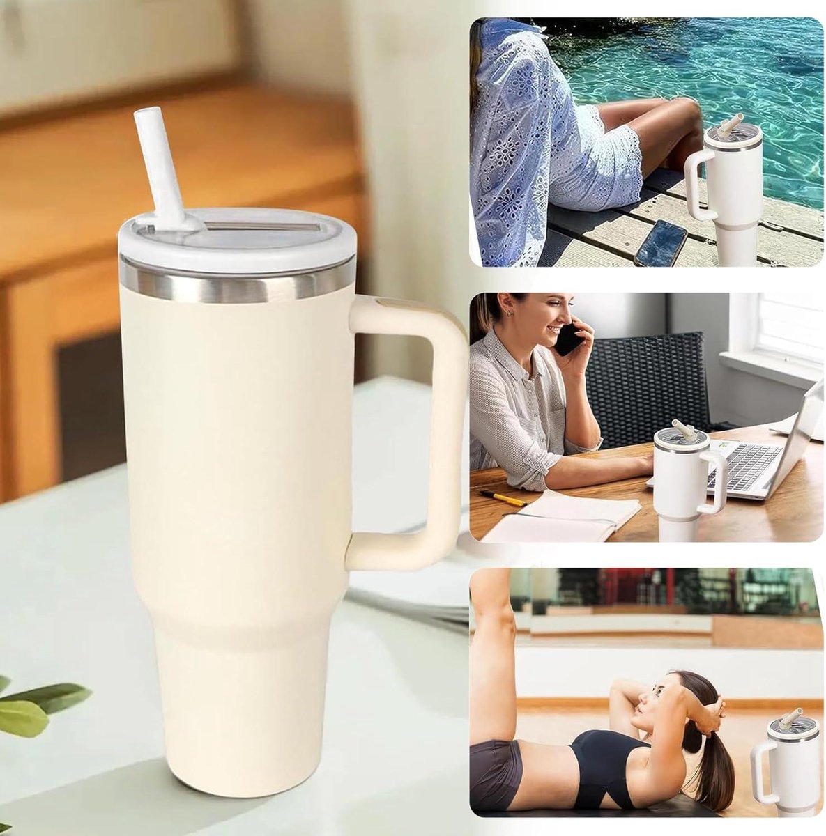 Fraaie Geïsoleerde Waterfles Met Rietje, Handgreep En Lekvrije Deksel