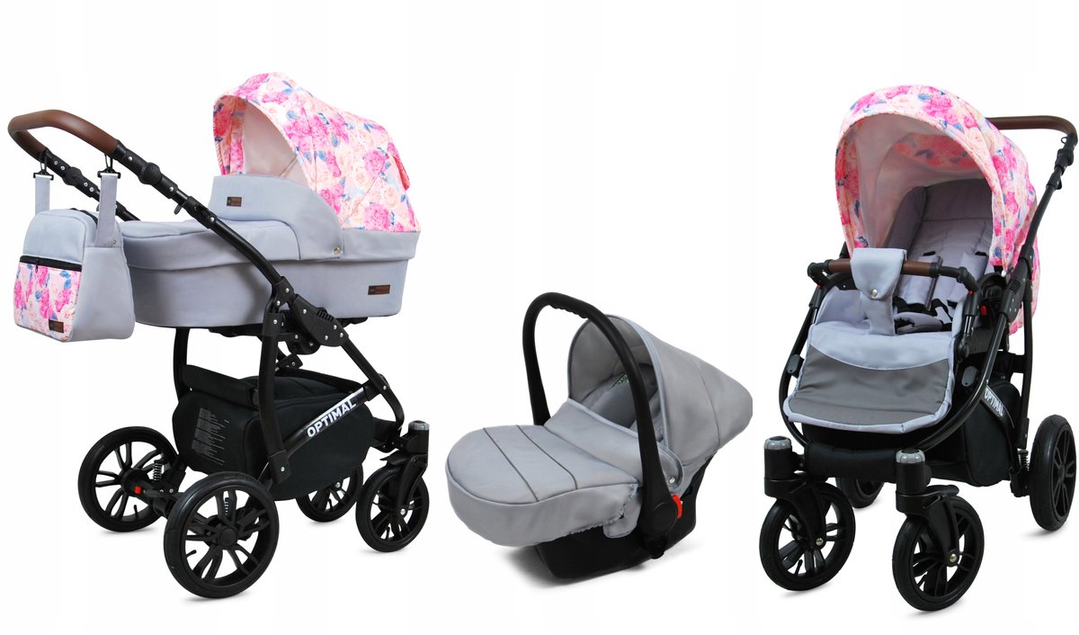 BabyLux Kinderwagen 3in1 Opklapbaar - Peony en Rose Zwart - BabyLux® - €359,00