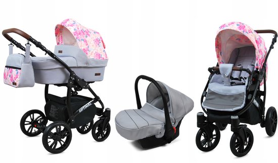 BabyLux Kinderwagen 3in1 Opklapbaar - Peony en Rose Zwart - BabyLux® - €359,00