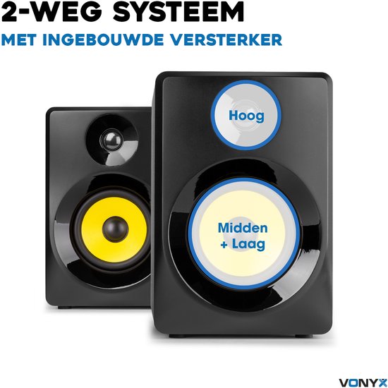 Set actieve studio monitors met bureaustandaard voor studio SMN50B 140W - Zwart