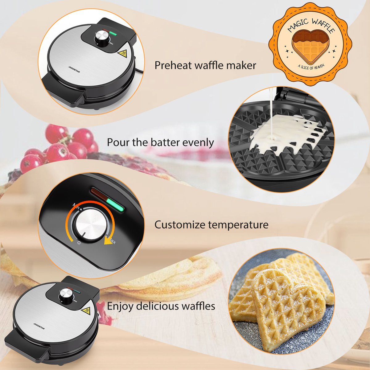 Aigostar Waffeleisen für 5 Herz-Waffeln 1000W 19 cm Zambia