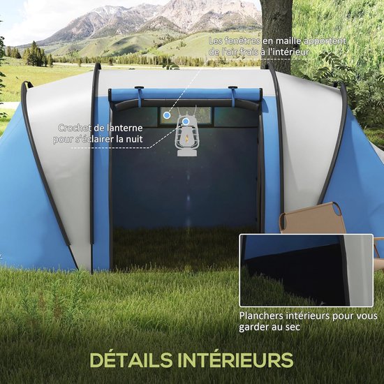Familietent voor 4-5 Personen - Waterdichte Campingtent met 2 Slaapkamers, Eenvoudige Installatie en Optimale Ventilatie — afbeelding 2