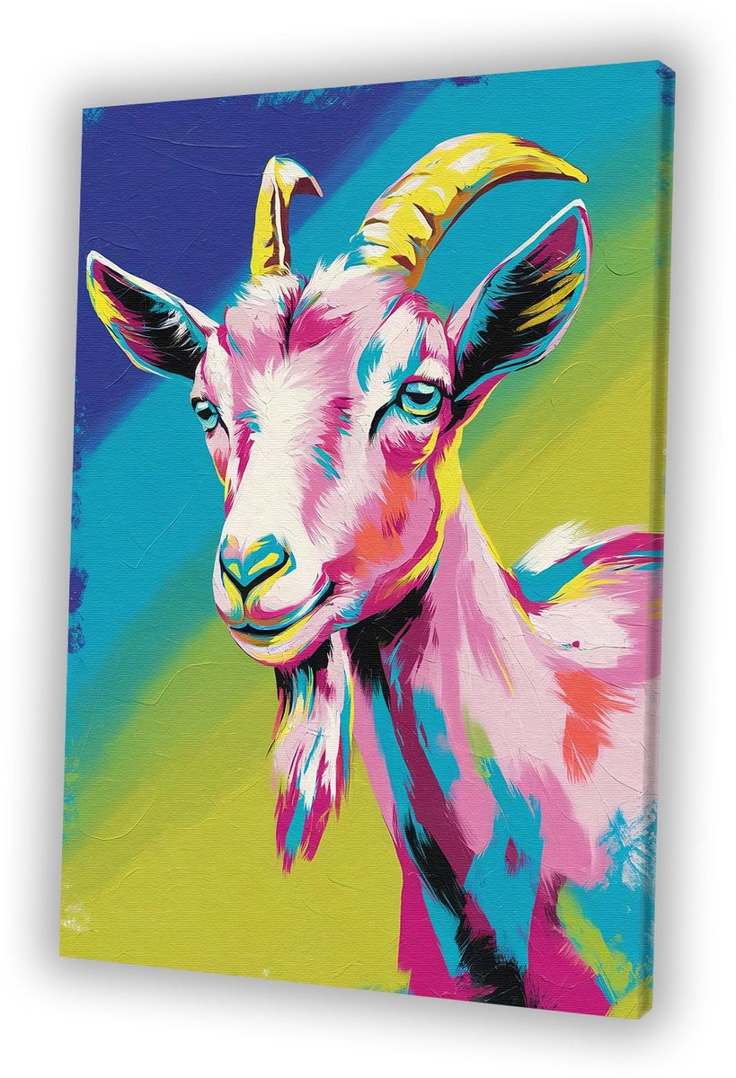 Kleurrijke popart geit - Geit wanddecoratie - Schilderijen dier - Pop Art - Muurdecoratie industrieel - Slaapkamer wanddecoratie - canvas 75x100 cm