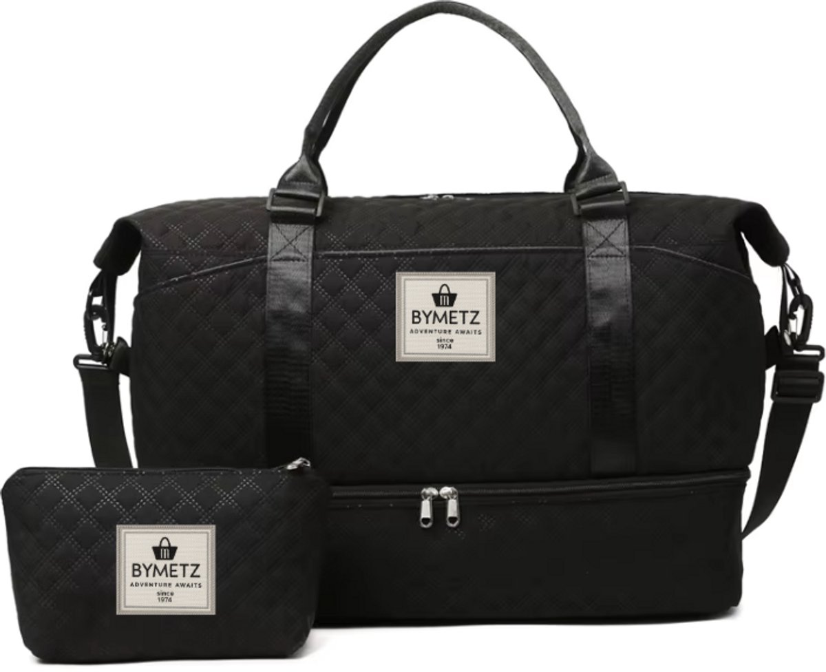 55x35x25 Handbagage Reistas Set – Inclusief Toilettas – Smart Sleeve – ByMetz® - Zwart