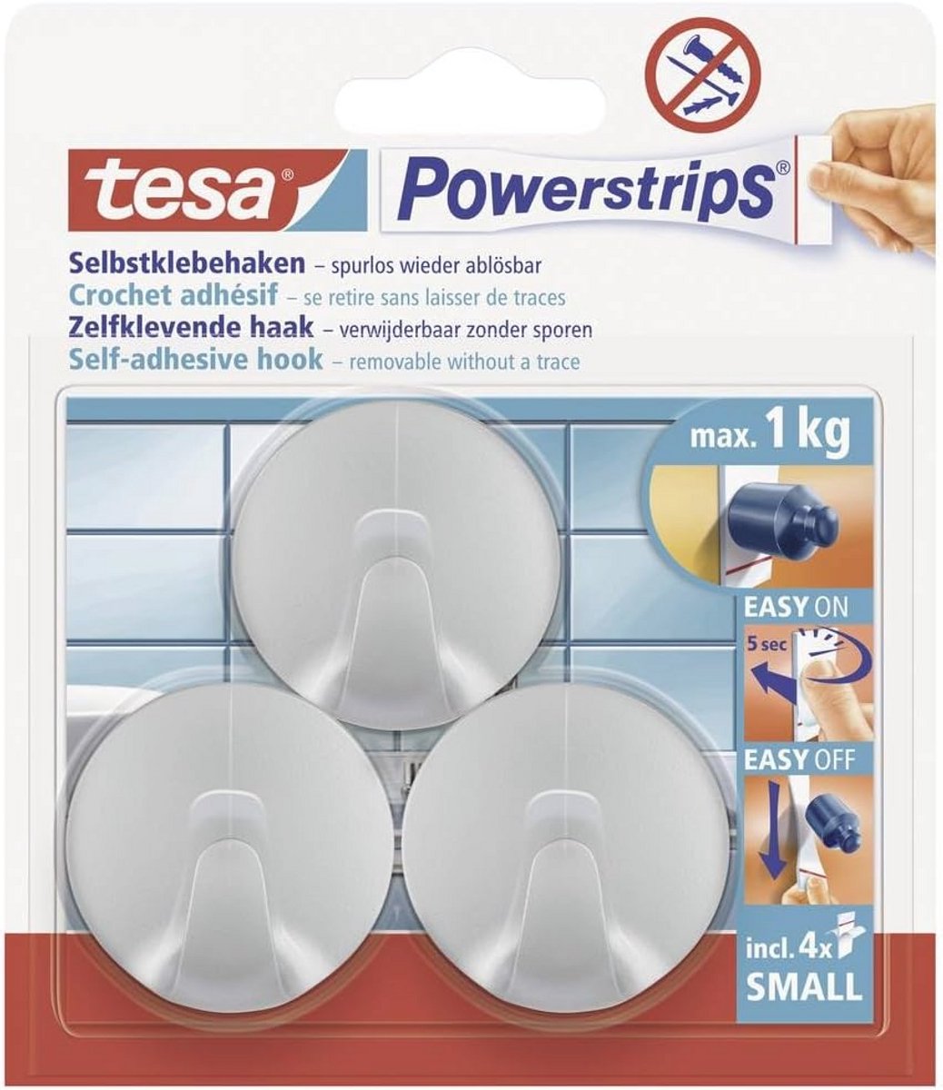 Zelfklevende Haakjes voor Handdoeken - Mat Chroom - 3 Stuks - Draagkracht tot 1 kg