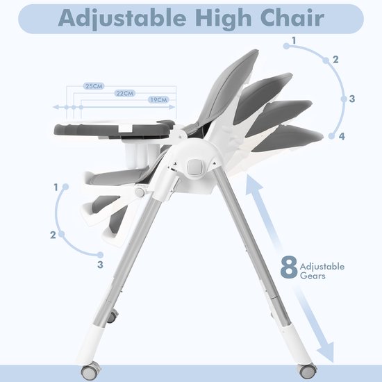 Aufun Kinderstoelen Kinderstoel Eettafel Opvouwbare Babystoel Kinderverhoger Kinderzitje voor Baby 6-36 Maanden Tafelstoel met Tafelblad Draagbaar Buiten Binnen (Grijs) — afbeelding 5