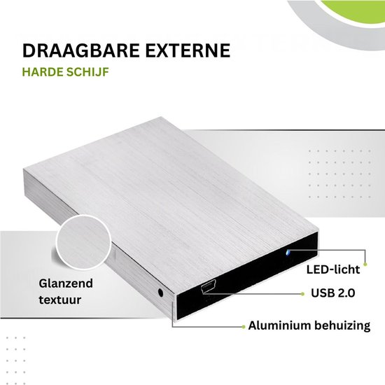 CRLYN® Harde Schijf Extern - Draagbare - 500GB Opslag - Zilver van Merkloos — afbeelding 2