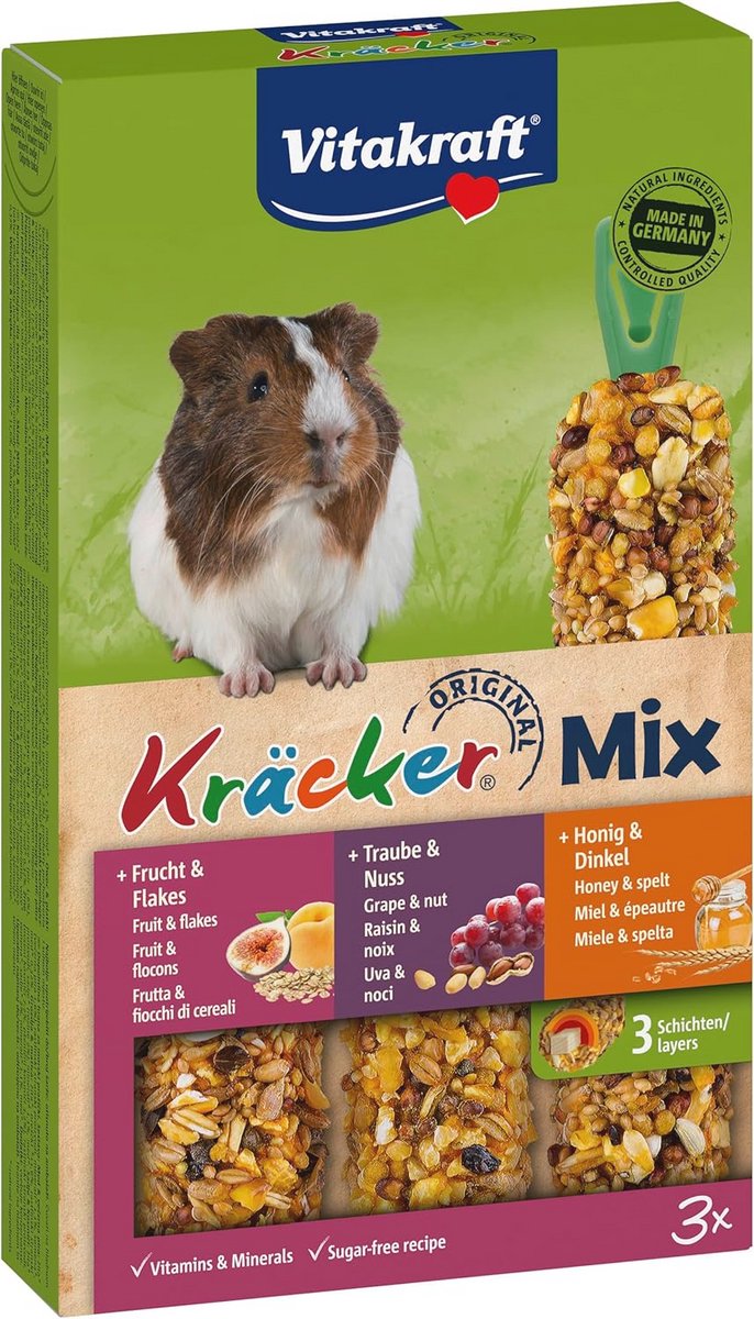 Kräcker Trio-Mix voor cavia's met honing, noten en fruit - 3 in 1