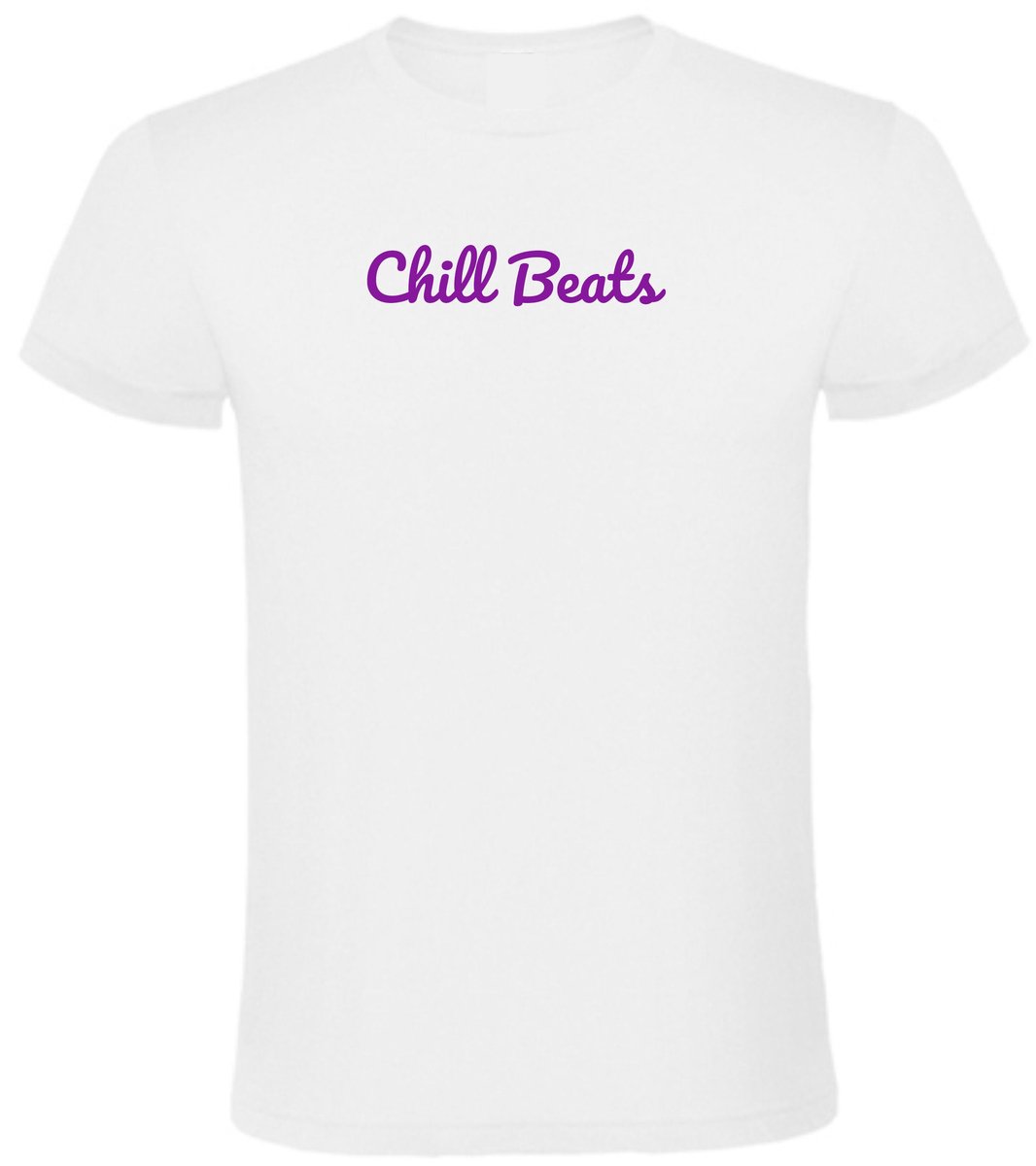 Unisex Zomer Tshirt – CHILL BEATS T-shirt in Neon Paars Xlarge Design EIZOOK
