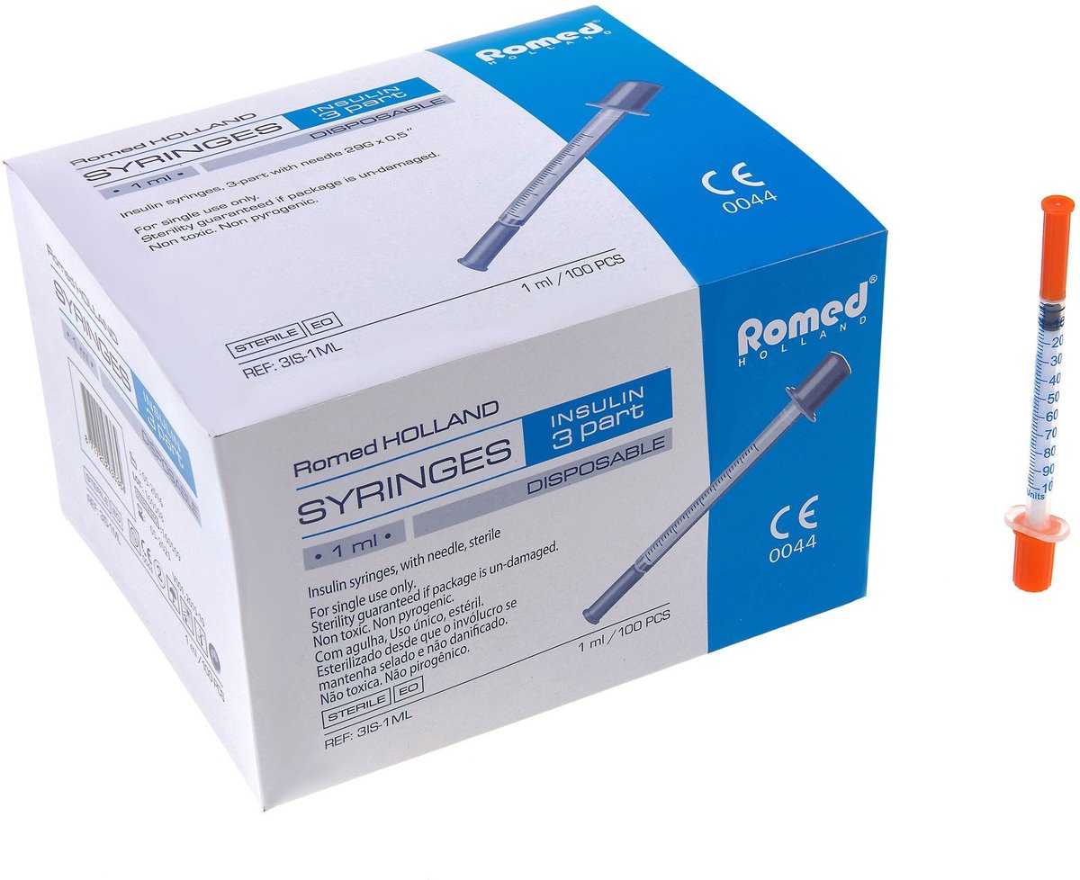 Romed 3-delige insulinespuit met naald 600 stuks - Set van 6 doosjes Romed