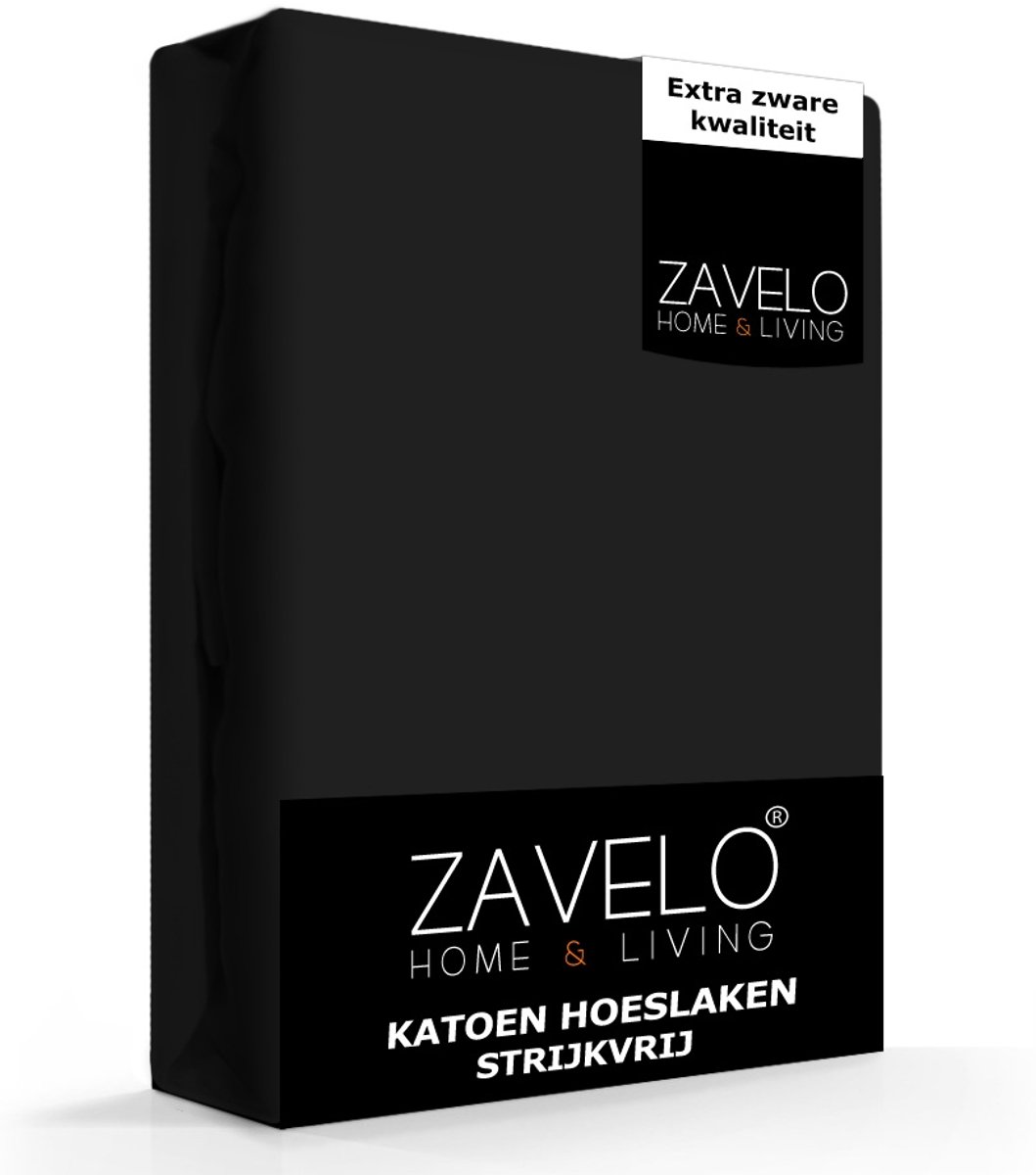 Zavelo Hoeslaken Katoen Strijkvrij Zwart-1-persoons (90x210 cm)