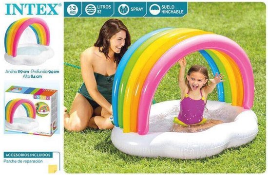 Kleurrijke Zwembaddouche met Regenboog Motief - Opblaasbaar Babyzwembad 119 x 94 x 84 cm van Intex — afbeelding 2