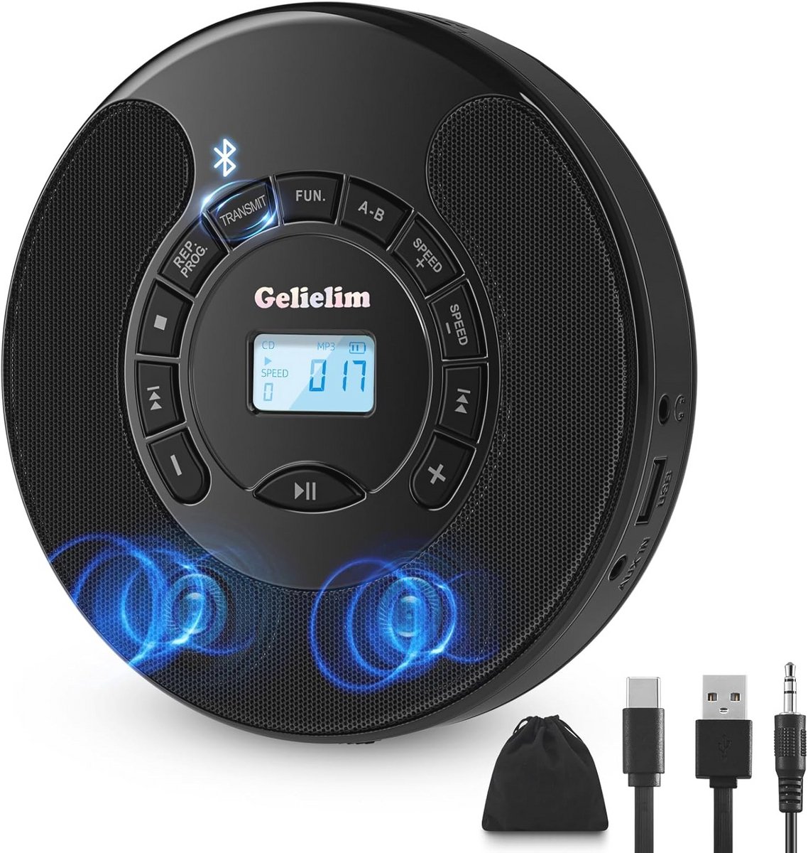 Draagbare CD-speler met Bluetooth-ontvanger en dubbele stereoluidsprekers