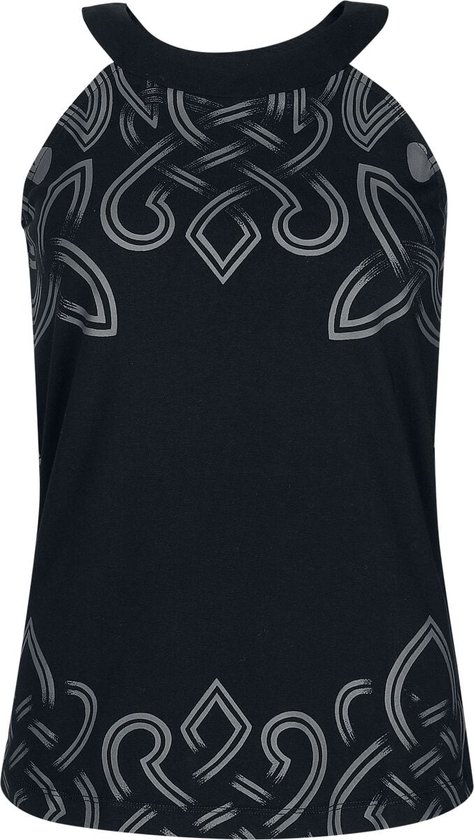 Top sans manches noir avec un motif nordique gris en haut et en bas.