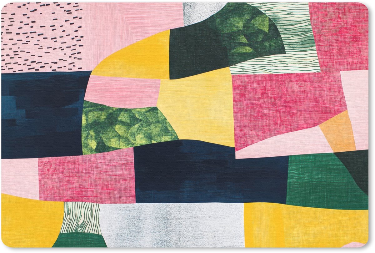 Muismat 27x18 cm - Mousepad Abstract - Roze - Lappen - Vormen - Geel - Muismatten