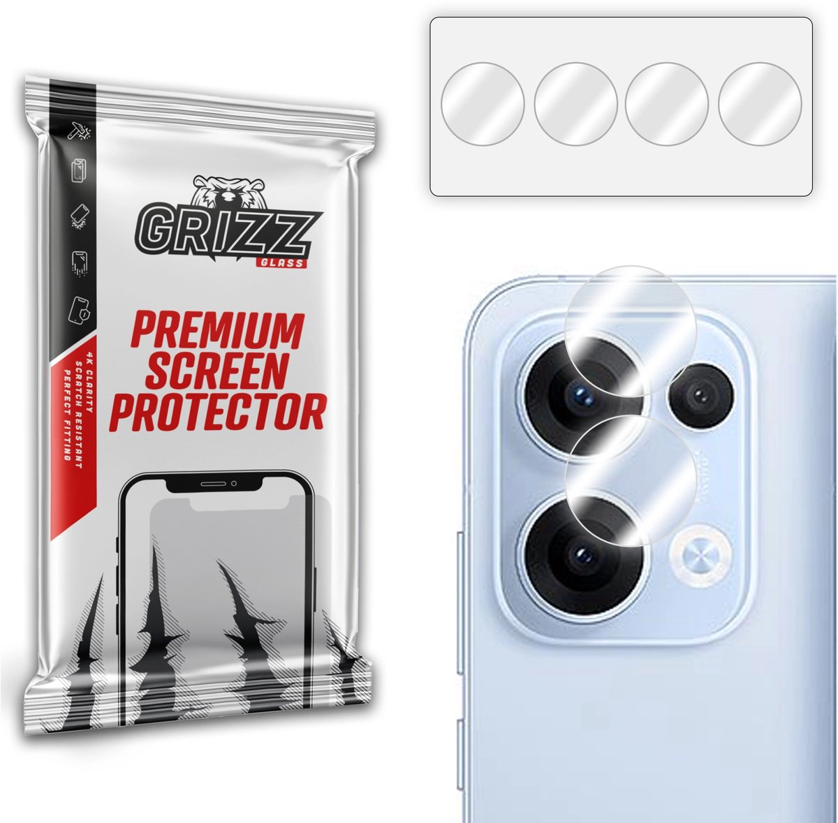 Camera Lens Protector voor Oppo Reno13 - GrizzGlass HybridGlass (2 stuks) - Transparant