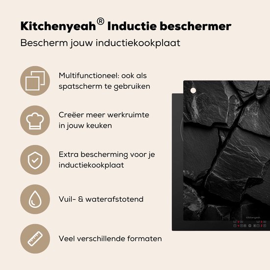 KitchenYeah® Protection plaque induction 60x55 cm - Noir - Pierre - Rock - Protege plaque de cuisson - Couvre plaque induction - Protecteur d'induction - Cuisine
