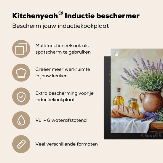 KitchenYeah® Protection plaque induction 60x55 cm - Lavande - Pain - Nature morte - Vintage - Protege plaque de cuisson - Couvre plaque induction - Protecteur d'induction - Cuisine