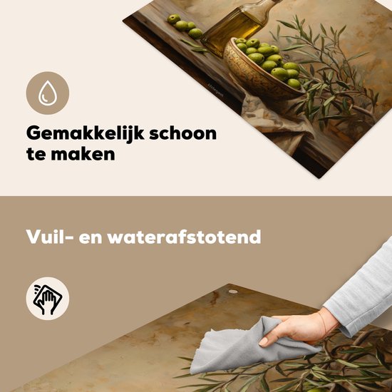 KitchenYeah® Protection plaque induction 81.2x52 cm - Olives - Nature morte - Vintage - Protege plaque de cuisson - Couvre plaque induction - Protecteur d'induction - Cuisine