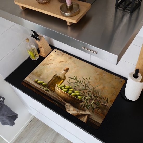 KitchenYeah® Protection plaque induction 81x52 cm - Olives - Nature morte - Vintage - Protege plaque de cuisson - Couvre plaque induction - Protecteur d'induction - Cuisine
