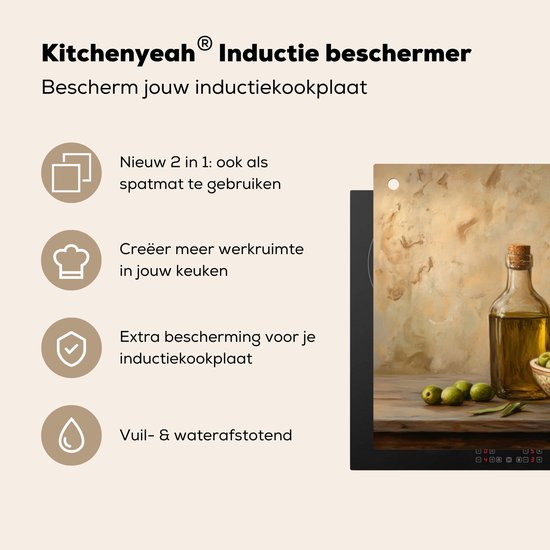 KitchenYeah® Protection plaque induction 81x52 cm - Olives - Nature morte - Vintage - Protege plaque de cuisson - Couvre plaque induction - Protecteur d'induction - Cuisine