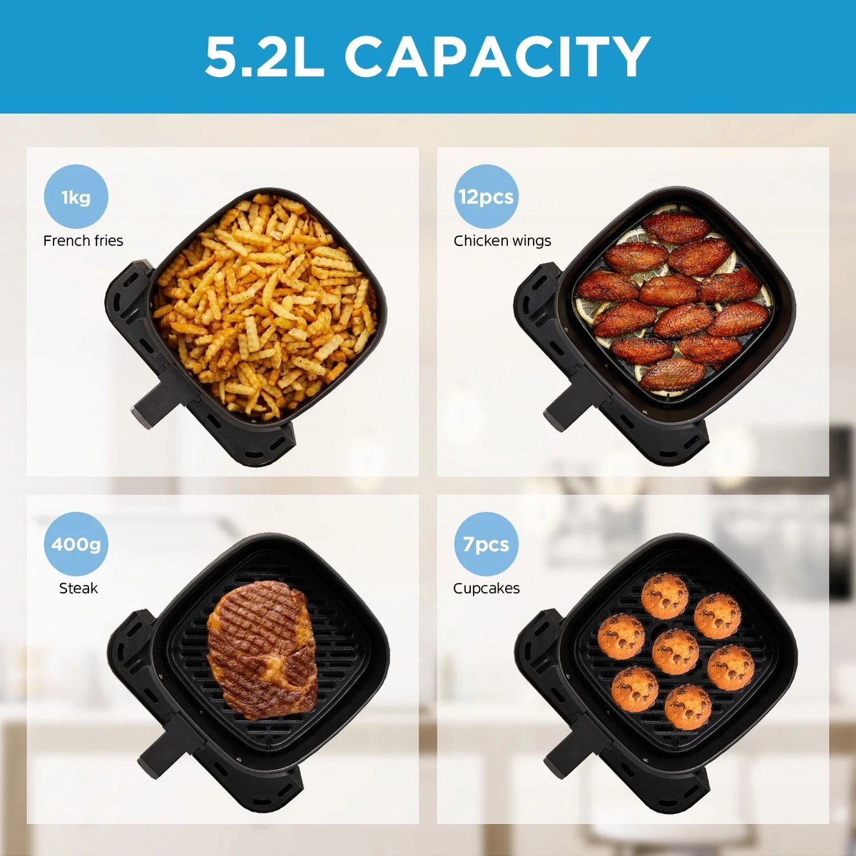 Afbeelding 2 van Rumi Airfryer - Midea heteluchtfriteuse, Capaciteit - Twee Kookvakken - 5 Liter - 2470 Watt - Dual Zone Technologie5 liter - HeatXpress Technologie - 90% minder olie - energie en tijdbesparing met 7 voorinstellingen