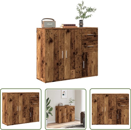 vidaXL Dressoir 91x29,5x75 cm bewerkt hout betongrijs, kast, opbergkast, bijzetkast, dressoirkast, hoge kast, huisorganiser, woonkamerkast, wandkast
