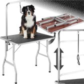 tectake® Trimtafel voor Honden/Katten - In Hoogte Verstelbare Boom, Opklapbaar - Krasbestendig Rubberen Oppervlak - 360° Draaibare Riem - Diverse Kleuren - (Zwart/Grijs | Nr. 402892)
