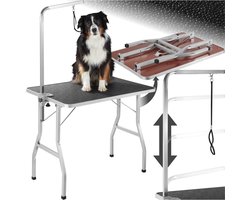 tectake® Trimtafel voor Honden - In Hoogte Verstelbaar - Inklapbaar - Krasbestendig Rubberen Oppervlak - 360° Draaibare Riem - Grijs