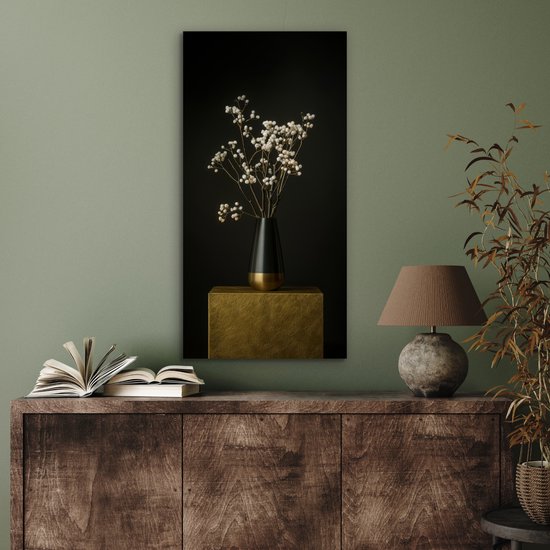 Tableau aluminium 40x80 cm - Décoration murale métal - Bulbes de fleurs - Wit - Vase - Minimaliste - Décoration murale métal salon - Décoration industrielle - Photo sur dibond - Accessoires industriels chambre