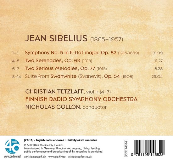 Christian Tetzlaff, Finnish Radio Symphony Orchestra, Nicholas Collon - Sibelius: Symphony No. 5 | Two Serenades | Two Serious Melodies | Swanwhite (CD)