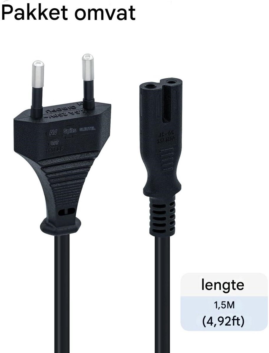 c7 kabel - 1,5 m zwarte stroomkabel - C7-draad Euro-stekker - C7 2-pins stroomkabel - stroomkabel 2 aderig - geschikt voor PS5 / PS4 / PS3 / Xbox Series X/S - zwart — cadeau in Cadeau-ideeën - foto 4