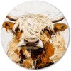 Schotse hooglander in warme tinten - Hooglander wandcirkel - Ronde wandprint koe - Expressionisme - Ronde metalen decoratie - Kantoor decoratie - Muurcirkel aluminium 80x80 cm