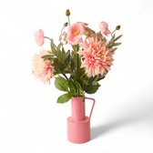 WinQ-Gebonden boeket Roze met groen-Kunstboeket-Zijden Boeket- ex vaas