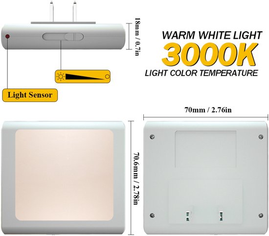 4 x LED-nachtlampje plug-in/stopcontact -nachtlampje met dag/nacht sensor - plugin ledlamp - Nachtlampje - warm licht - dimbaar - Voor in de baby/kinder kamer van Merkloos — afbeelding 5