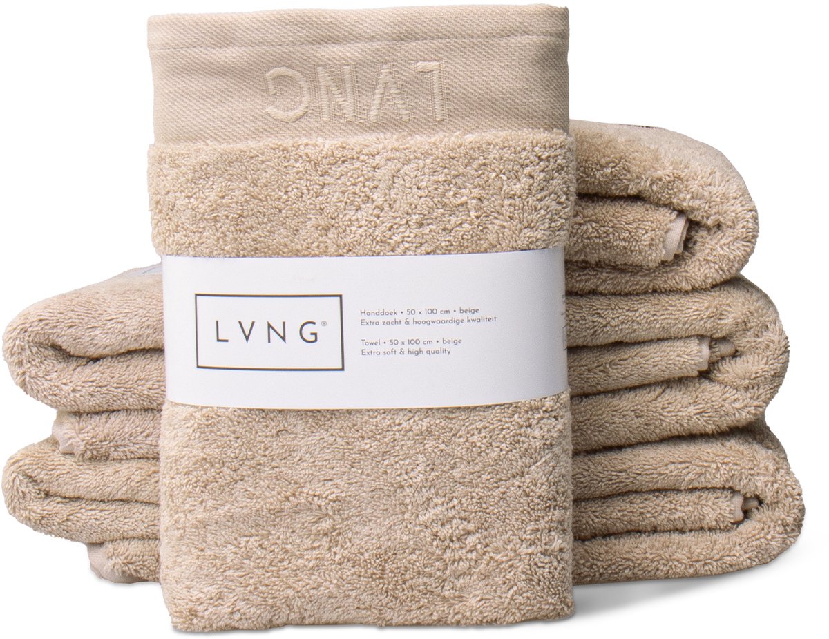 LVNG Handdoeken 50 x 100 - Set van 6 stuks - 100% Biologisch Katoen - 600g/m2 - Hotelkwaliteit - Luxe handdoeken - Badtextiel - Beige
