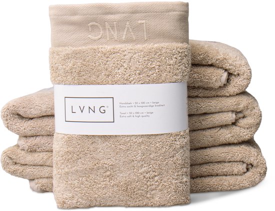 LVNG Handdoeken 50 x 100 - Set van 6 stuks - 100% Biologisch Katoen - 600g/m2 - Hotelkwaliteit - Luxe handdoeken - Badtextiel - Beige