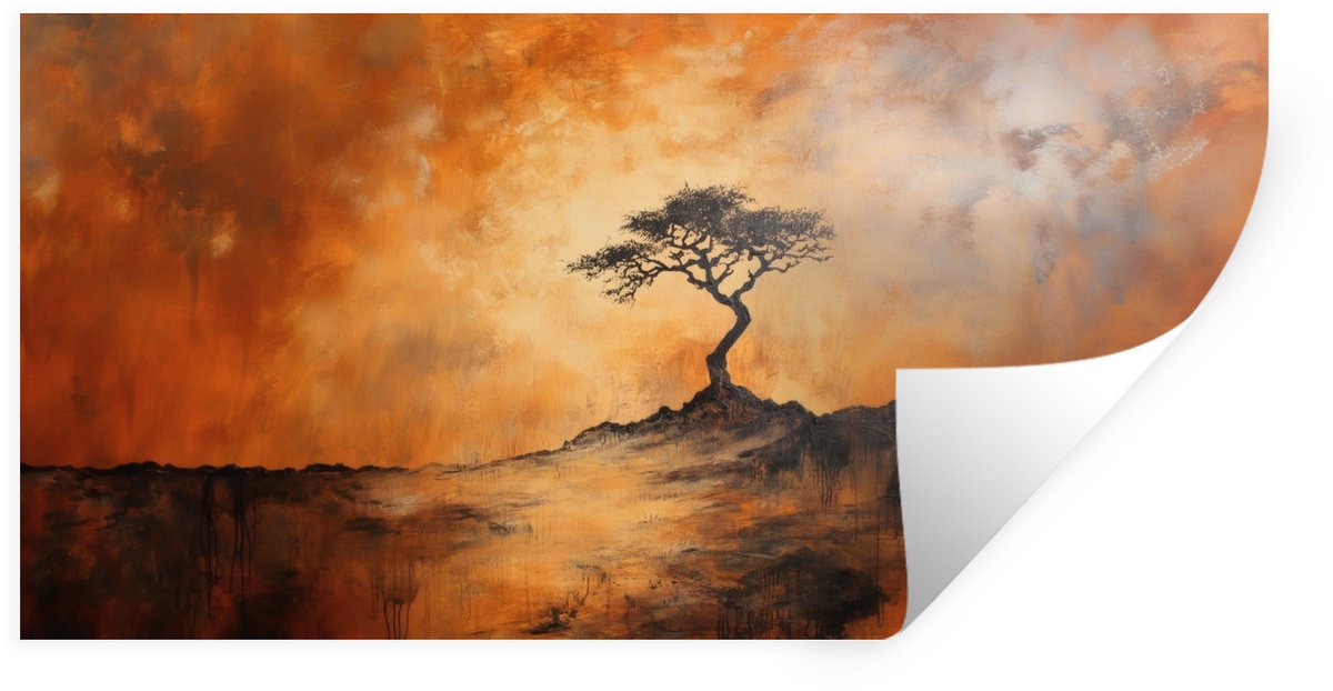Muurstickers - Sticker Folie - Boom - Landschap - Oranje - 80x40 cm - Plakfolie - Muurstic