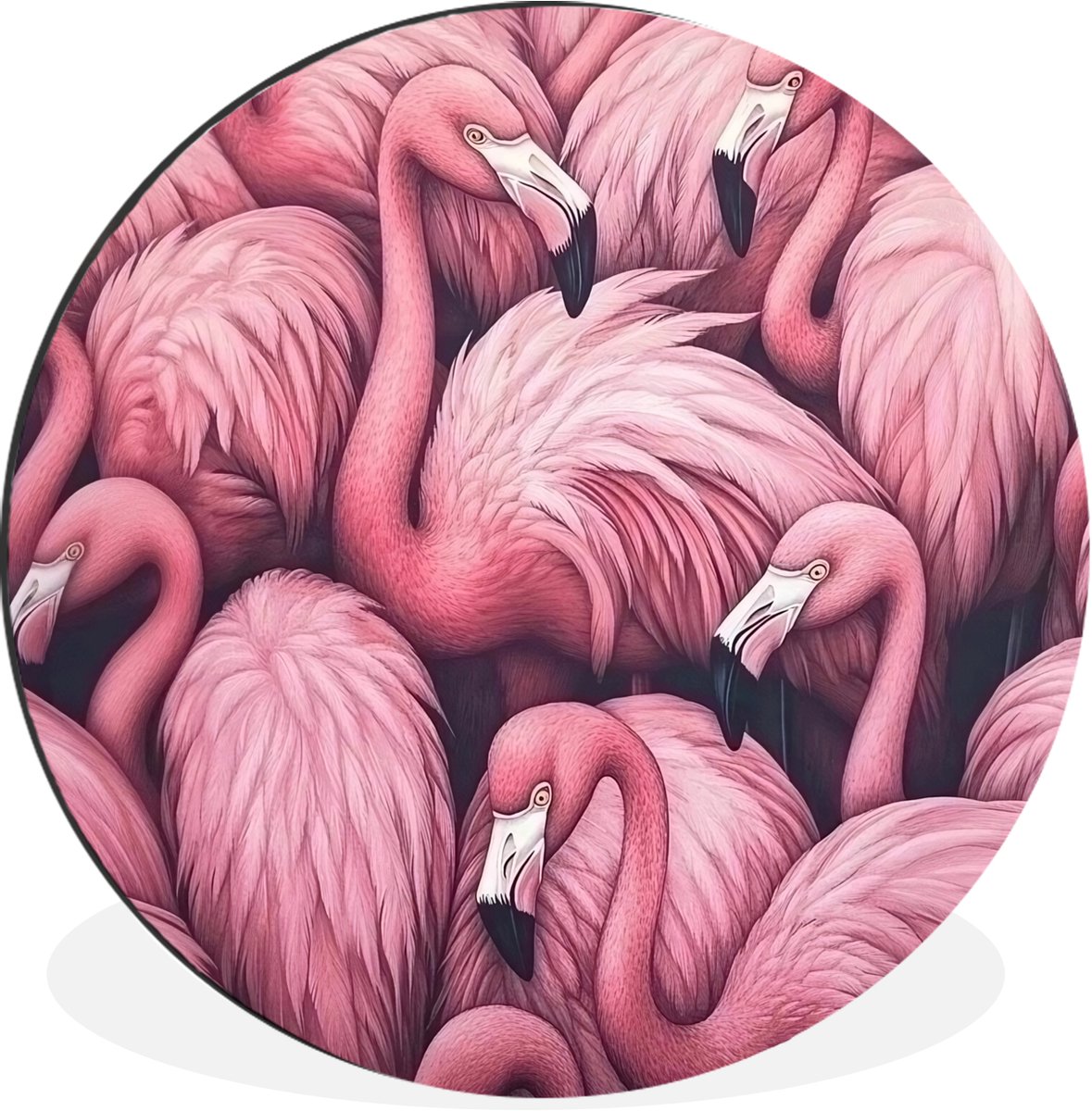 WallCircle Wandcirkel - Muurcirkel - Flamingo - Roze - Dieren - Aluminium - Dibond - 30x30 cm - Binnen en Buiten