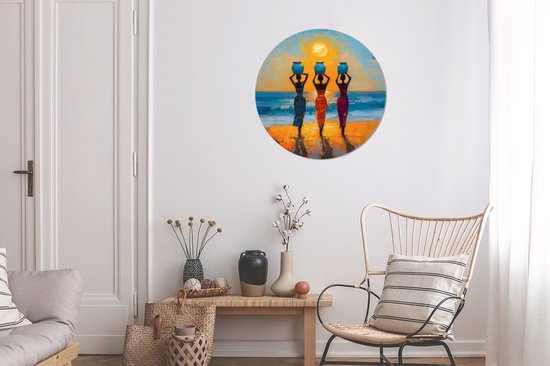 Cercle mural - Cercle mural - Cercle mural - Femmes - Plage - Coucher de soleil - Aluminium - Dibond - 60 x 60 cm - Intérieur et extérieur