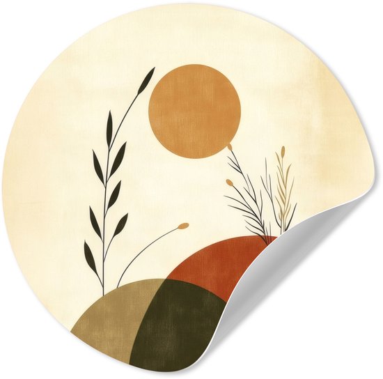WallCircle® - Behangcirkel 140x140 cm - Muurstickers Planten - Abstract - Vormen - Muurcirkel woonkamer - Wandcirkel slaapkamer - Kamer decoratie zelfklevend - Muurdecoratie accessoires