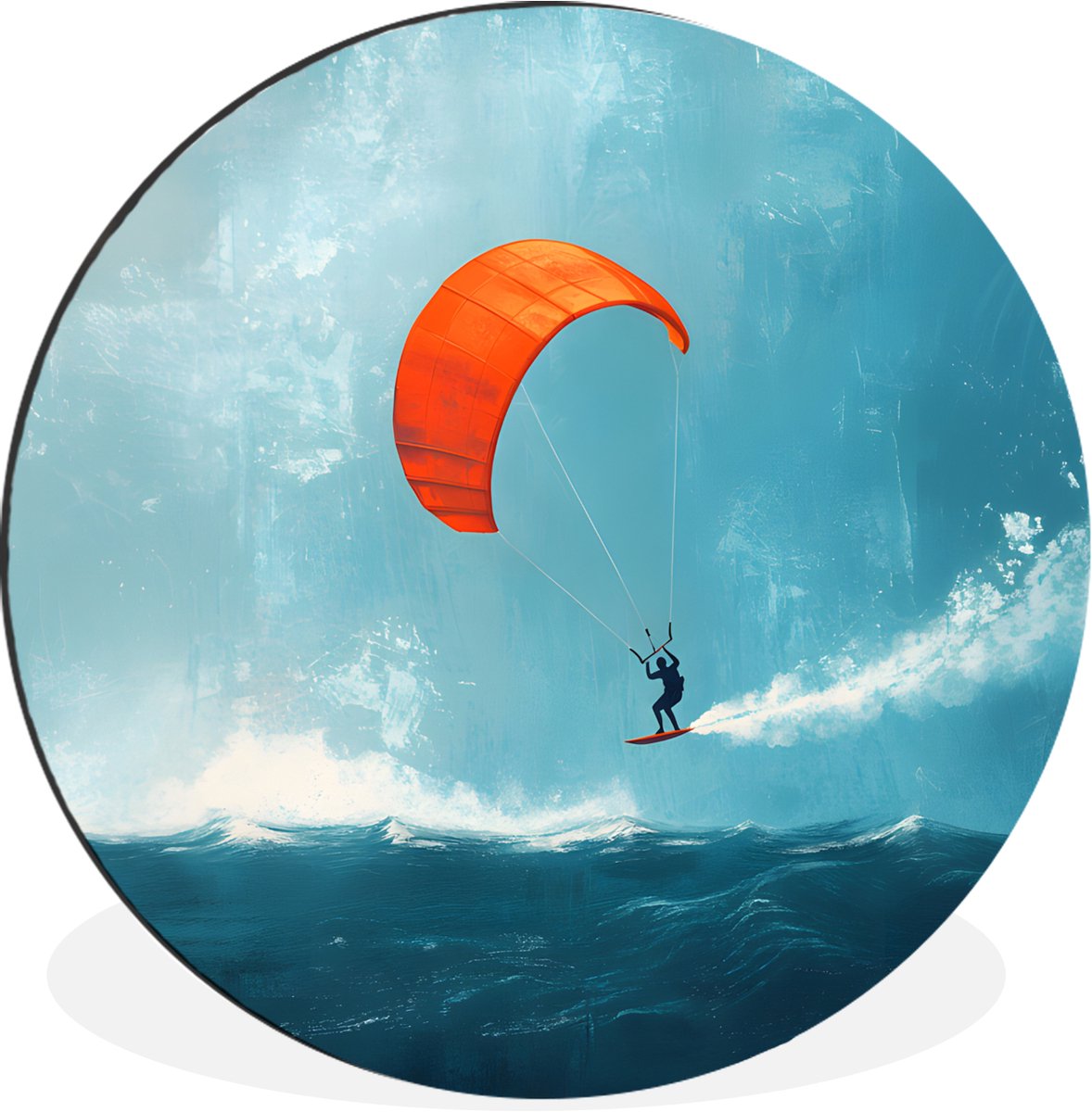 WallCircle Wandcirkel - Muurcirkel - Kitesurfer - Oranje - Zee - Lucht - Aluminium - Dibond - 60x60 cm - Binnen en Buiten Kitesurfer - Zee
