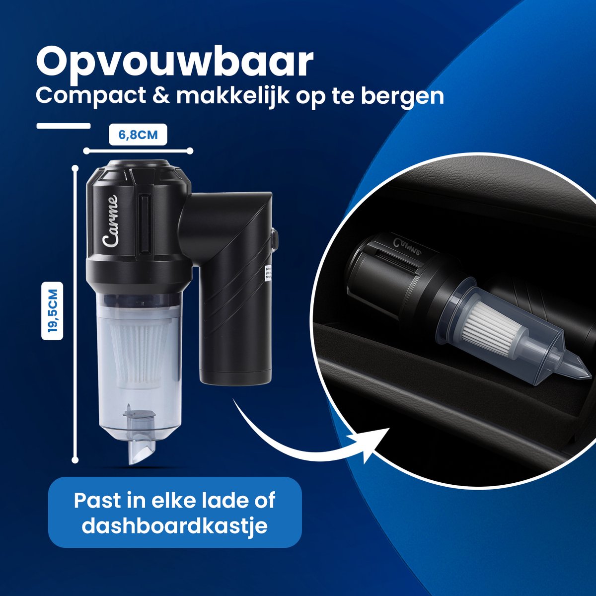 CarMe 2-in-1 Auto Stofzuiger - Zuigen & Blazen - Kruimeldief - 7 Opzetstukken - Oplaadbaar - Handstofzuiger - Air Duster - Zwart — afbeelding 5
