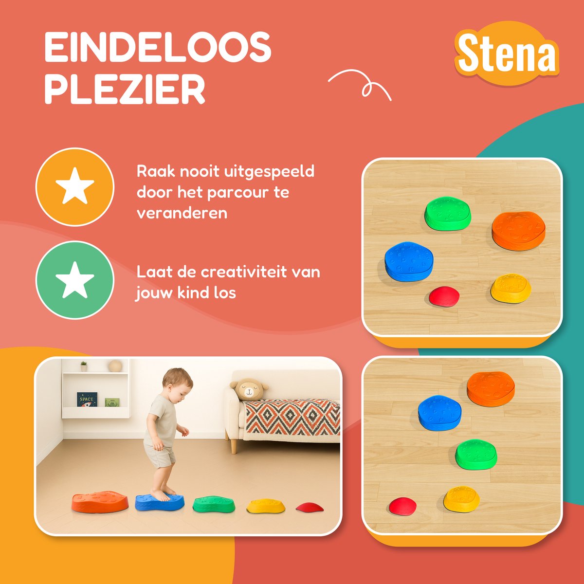 Stena Stapstenen + Zandzakjes + Kleurenrad - Stapelstenen - Rivierstenen - Voor Kinderen - Stepping Stones - Balansstenen - Balansspeelgoed - Heuveltoppen - Educatief/Montessori Speelgoed - Evenwicht — afbeelding 2