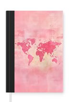 Notitieboek - Schrijfboek - Wereldkaart - Roze - Vaag - Notitieboekje klein - A5 formaat - Schrijfblok